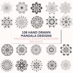 108 Hand drawn Mandala Procreate Stamps, Procreate Brushes, Procreate tattoo brushes, Mandala Seamless Pattern Brush, Mandala Clipart