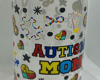 Autism Awareness Glass Cup, 16oz Puzzle Piece Tumbler, Inclusion Glass Can with Lid, Reusable Cup, Gift for Autism Mom, Advocate, or Teacher