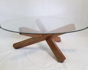 Unique 3-Sided Custom Round Coffee Table - handcrafted/constructed of Solid Oak - Modern Minimalist Design, Rustic Look.