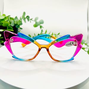 Rainbow Rebel Oversized Cat-Eye Reading Glasses Blue Light +2.50 250 Colorful Bold Retro Statement Eyewear Frames