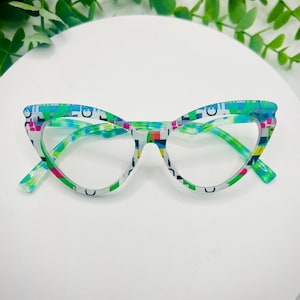 Print Me Baby Colorful Oversized Cat Eye Glasses Wild Playful Women Bold Printed Statement Eyewear Funky Non-Prescription Blue Light Glasses