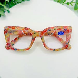Floral Square (Reading) Glasses: Oversized Blue Light Blocking Eyewear