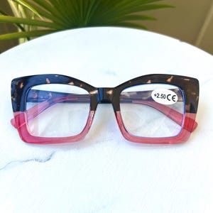 Tortoiseshell Pink (Reading) Glasses +2.50 | Fashion Blue Light Readers for Women | Square Bold Eyewear | PTO Princess by Bad Girl Diaries