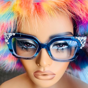 Crystal Hustle Readers | +2.75 Anti Blue Light Reading Glasses | Bedazzled 275 Oversized Square Frames Rhinestones Brown, Blue, Pink Glitter