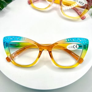 Rainbow Rhinestone Cat Eye (Reading) Glasses: Bold Women&#39;s Eyewear