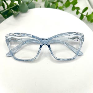 Icy Blue Cat-Eye (Reading) Glasses: Retro Marilyn Monroe Style +3.50