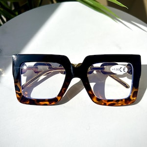 Oversized Square (Reading) Glasses Tortoiseshell & Black Statement Frames +1.00