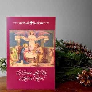Catholic Christmas Cards with Gold Foil Envelopes, Boxed Set of 10, Nativity Scene, Traditional Latin Mass Gift