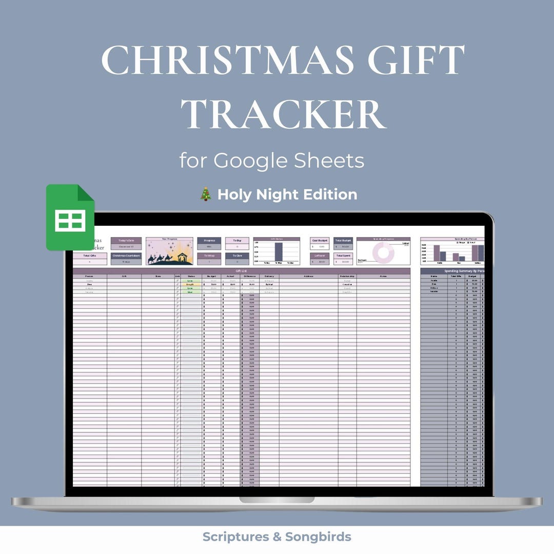 Christmas Gift Tracker | Google Sheets Budget List Spreadsheet | Holy ...
