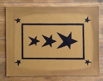 In Stock, Ready to Ship!  10 1/2 x 14" - Small Painted Canvas Placemat Table Mat - Black Stars on Graham Cracker Tan