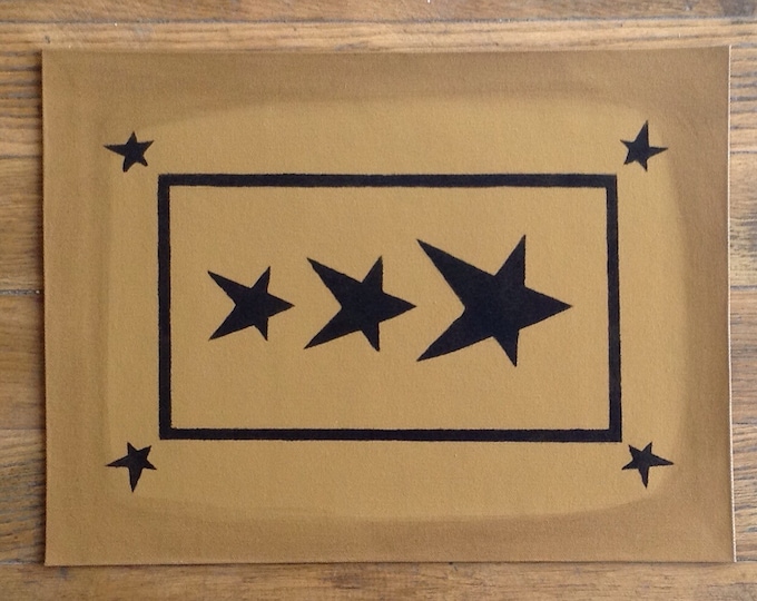 In Stock, Ready to Ship!  10 1/2 x 14" - Small Painted Canvas Placemat Table Mat - Black Stars on Graham Cracker Tan
