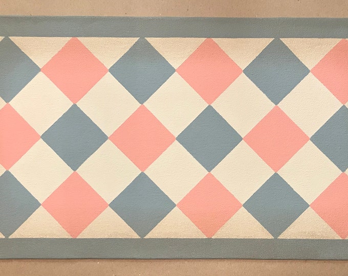 Ready Made! - X-Small Dog/Cat Canvas Pet Placemat - Food Dish Mat - Floorcloth - 9" x 16 1/2" - Pink, Gray, Beige