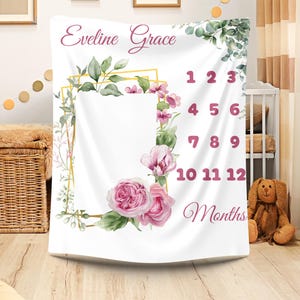 Couverture à fleurs personnalisée pour bébé fille, accessoire photo pour bébé, cadeau de baby shower, décoration pour chambre de bébé, cadeau de naissance, nom personnalisé