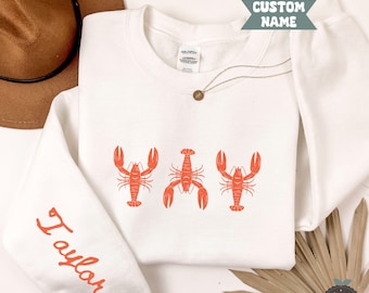 Lobster Shirt Custom Name Lobster Sweatshirt Tee French Coastal Tee Distressed Shirt Custom Oversized  Aesthetic Nautical Fisherman Style