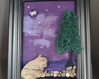 Lake Superior Night Sky Framed Macrame
