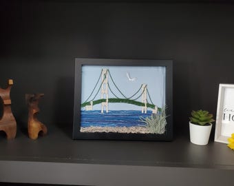 Mackinac Bridge Framed Macrame Art