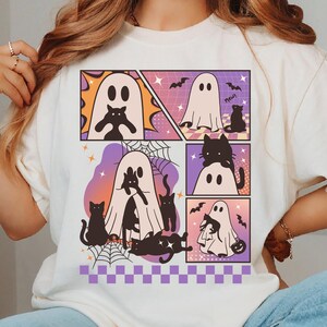 Ghost Cat Shirt, Cute Cat Lovers Shirt, Halloween Black Cat T-shirt, Spooky Season Cats Tee, Halloween Gift, Cat Mama Shirt, Cat Mom Tshirt