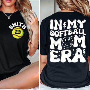 Custom In My Softball Mom Era T-Shirt, Personalized Name and Number Softball Mom Shirt, Sports Mom Shirt Softball Lover Shirt Retro Softball