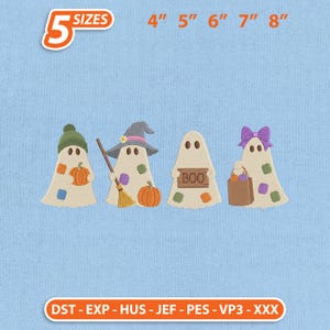 Halloween Patchwork Ghosts Embroidery Design, Spooky Ghost Fall Autumn Witch Bow Machine Embroidery File