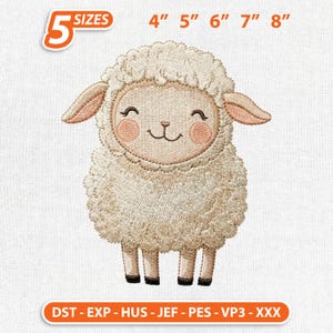 Archivo de bordado de ovejita bebé, diseño de bordado a máquina de corderito esponjoso, decoración de guardería con animales de granja