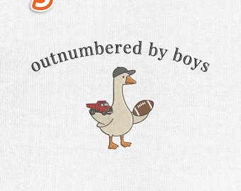 Funny Mom of Boy Goose Embroidery Design, Mama Outnumbered by Boys Machine Embroidery File