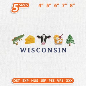 Wisconsin Mini Icons Embroidery Design, USA State WI Signature Tiny Elements Machine Embroidery File
