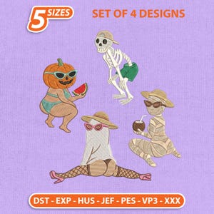Summerween Mini Icons Broderidesignpaket, Set Spökpumpa Skelett Mumie Maskinbroderifil