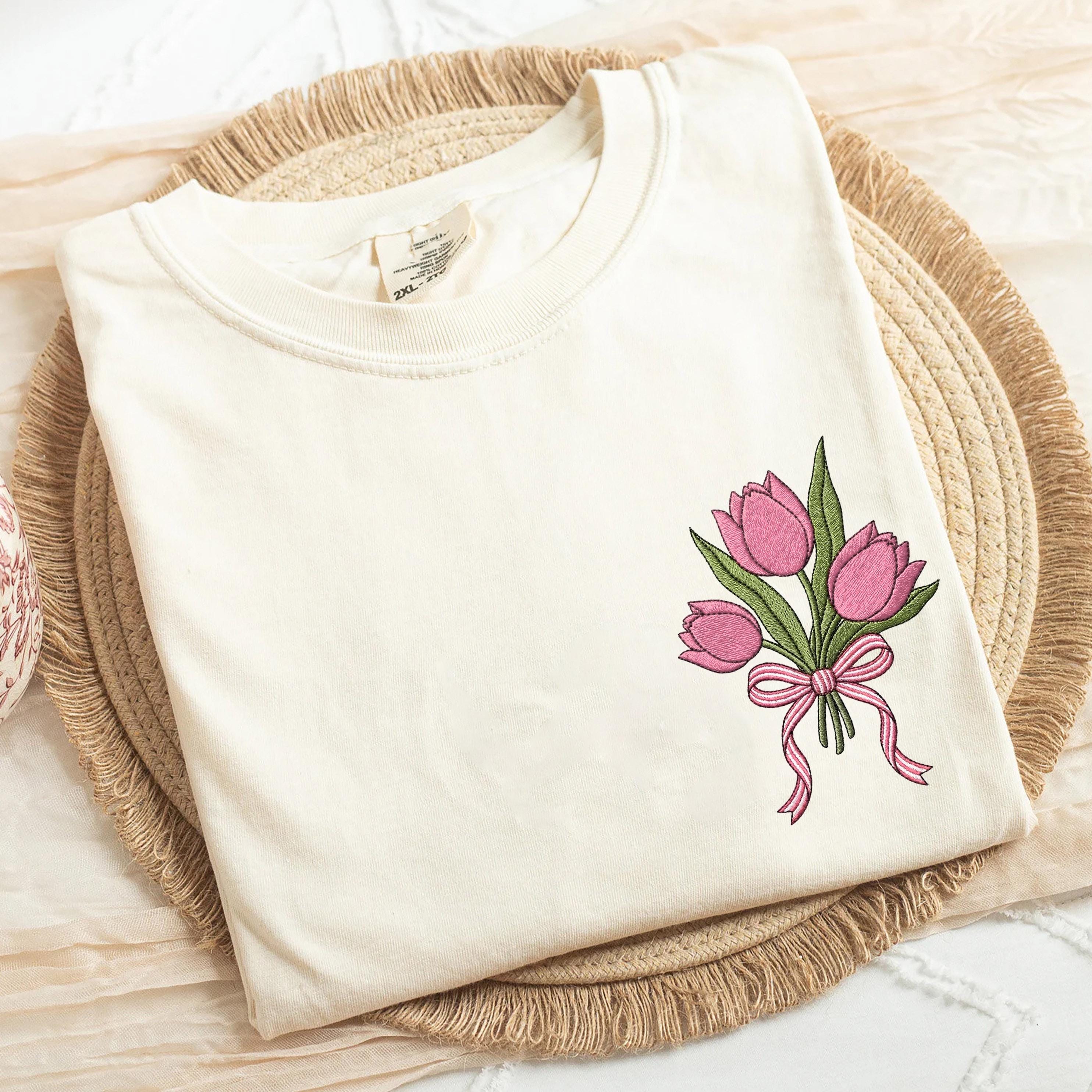 Pink Tulip Flower Embroidery Design, Mini Tulip Bouquet Machine Stitch ...