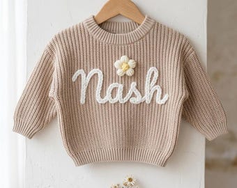 Embroidered Baby Sweater - Personalized Baby Name clothes, Handmade Knit Jumper