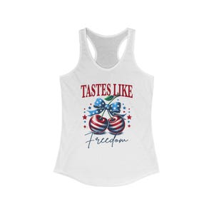 Tank Top, Tastes like Freedom Cherries, Women&#39;s Sleeveless Shirt, Patriotic Graphic Tee, 4th of July Apparel, USA Summer Top