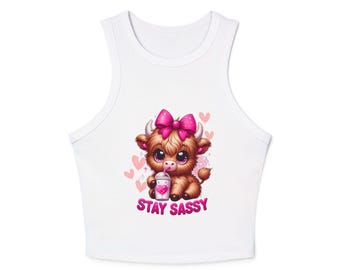 Cow Graphic Racerback Tank Top: Retro Summer Fashion