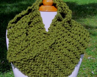 Plush Infinity Scarf Cowl in Olive Green