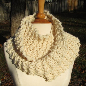 Plush Infinity Scarf Cowl in Warm Cream Off White image 1