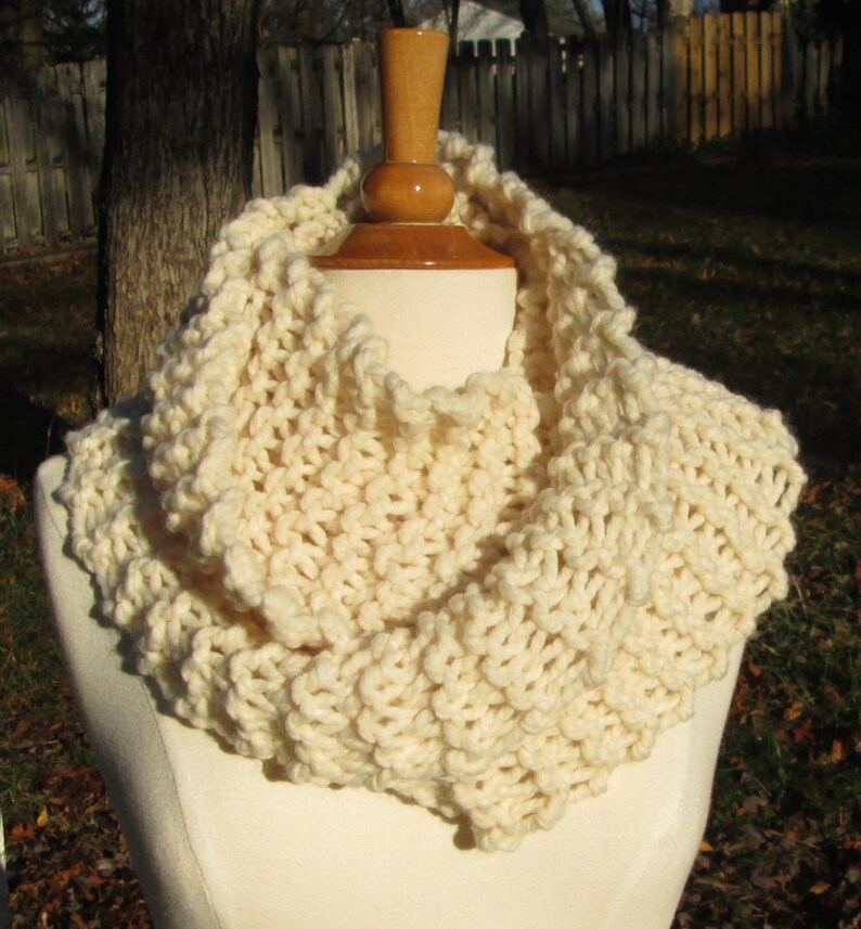 Plush Infinity Scarf Cowl in Warm Cream Off White image 1