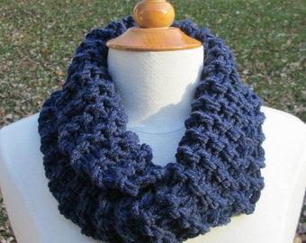 Heathered Navy Blues Hand Knit Cowl