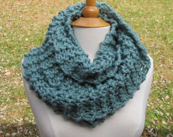 Plush Infinity Scarf Cowl in Blue Toned Jade Green