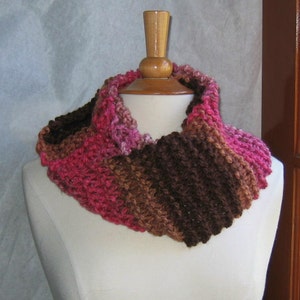 Chocolate and Rose Striped Infinity Cowl Scarf Neck Warmer image 1