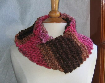 Chocolate and Rose Striped Infinity Cowl Scarf Neck Warmer