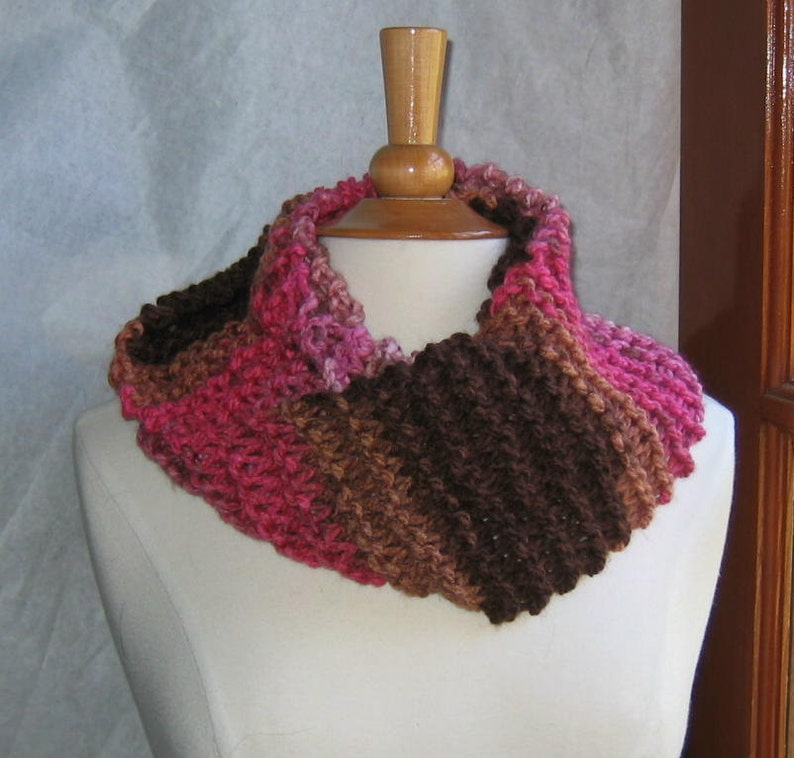 Chocolate and Rose Striped Infinity Cowl Scarf Neck Warmer image 1