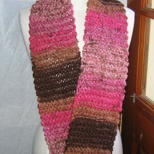 Chocolate and Rose Striped Infinity Cowl Scarf Neck Warmer image 2