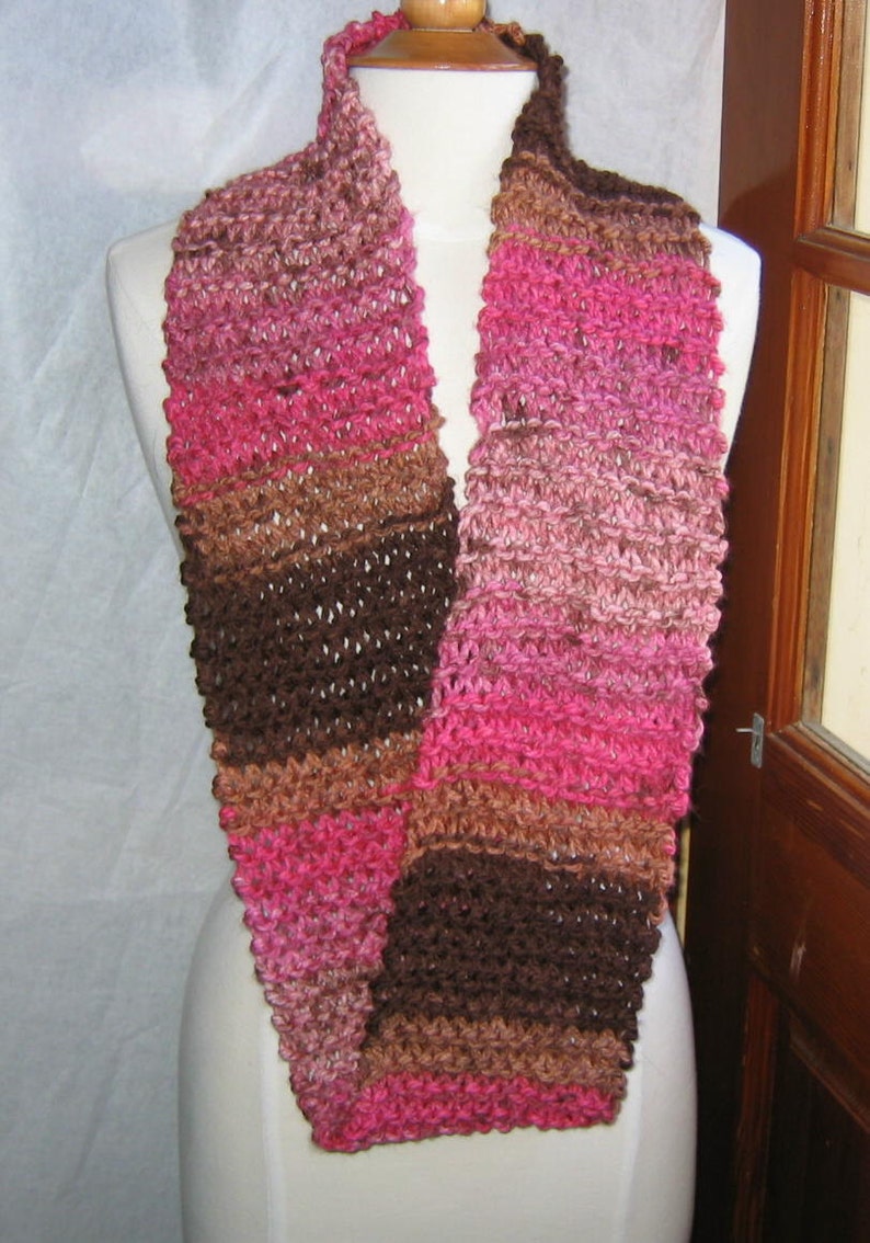 Chocolate and Rose Striped Infinity Cowl Scarf Neck Warmer image 2