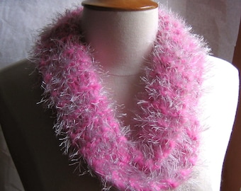 Bubblegum Pink and Shimmery Silver White Cowl Scarf Neck Warmer