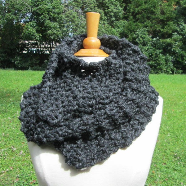 Plush Infinity Scarf Cowl in Charcoal Grey