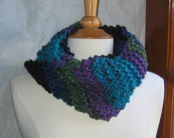 Turquoise, Purple and Black Striped Infinity Cowl Scarf Neck Warmer