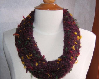 Dark Plum with Pops of Hunter, Maize and Wine Infinity Scarf Cowl