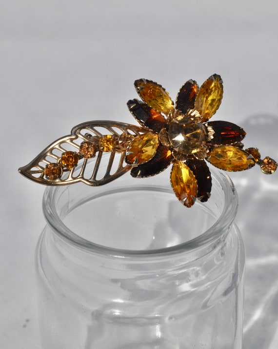 Vintage rhinestone autumn flower and leaf, vintag… - image 4