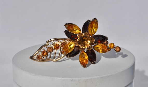 Vintage rhinestone autumn flower and leaf, vintag… - image 8