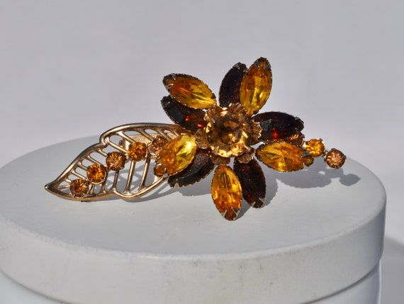 Vintage rhinestone autumn flower and leaf, vintag… - image 7