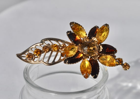 Vintage rhinestone autumn flower and leaf, vintag… - image 2