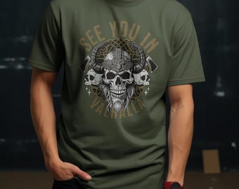 Maglietta Uomo Neverless 'See You In Valhalla' Vikings, Stampa Spada E Rune, Cotone Morbido, Nero XL - 2